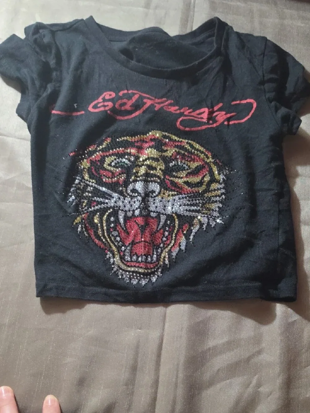 Ed Hardy Black Kids Short Sleeve Tee with Tiger Graphic